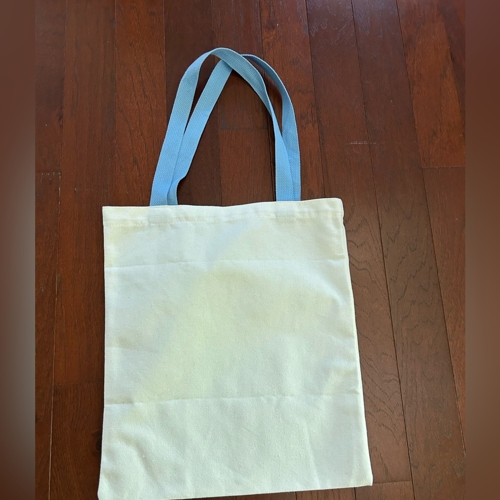 Love Never Ends Musical Note thick canvas Tote Bag white and blue 15”x13” new - Picture 2 of 5